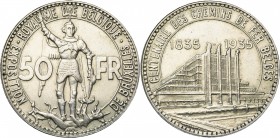 BELGIQUE, Royaume, Léopold III (1934-1951), AR 50 francs, 1935FR. Pos. B. Frappe médaille. Exposition universelle - Centenaire des chemins de fer. Bog...