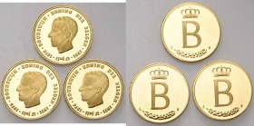 BELGIQUE, Royaume, Baudouin (1951-1993), lot de 3 modules de 20 francs en or, 1976, 25e anniversaire du règne, légende néerlandaise.
Flan poli