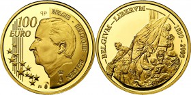 BELGIQUE, Royaume, Albert II (1993-2013), AV 100 euro, 2005. 175e anniversaire de la Belgique. Ecrin et certificat.
Flan poli
