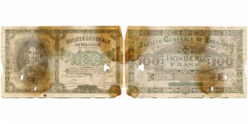 BELGIQUE, Société Générale, 100 francs, 14.1.1915. M.E. 57. Rare Trous et taches d'humidité.
bien conservé