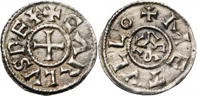 CAROLINGIENS, Charles le Chauve (840-877), AR denier, 844-845, Melle. D/ + CΛRLVS REX Croix pattée. R/ + METVLLO Monogramme carolin avec L rétrograde ...