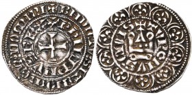 FRANCE, Royaume, Philippe IV le Bel (1285-1314), AR maille tierce à l'O rond, septembre 1306. D/ Croix. Légende extérieure se terminant par DOMINI. R/...