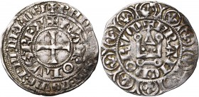 FRANCE, Royaume, Charles IV le Bel (1322-1328), AR maille blanche (7 1/2 d. tournois), 1e émission (mars 1323). D/ + KAROLVS (trèfle) REX Croix pattée...