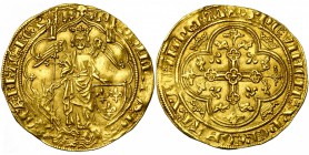 FRANCE, Royaume, Philippe VI de Valois (1328-1350), AV ange d'or, 3e émission (juin 1342). Ponctuation par doubles croisettes. D/ L'archange saint Mic...