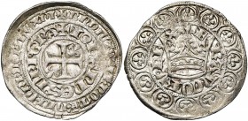 FRANCE, Royaume, Jean II le Bon (1350-1364), billon gros blanc à la couronne, mars 1357. D/ Croix pattée cantonnée de deux lis. Légende intérieure: + ...
