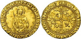 FRANCE, AQUITAINE, Edouard, le Prince Noir (1362-1372), Prince de Galles et d'Aquitaine, AV hardi d'or, 1368 (?), La Rochelle (R en fin de légende). D...
