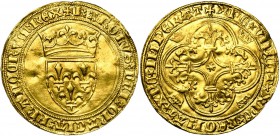FRANCE, Royaume, Charles VI (1380-1422), AV écu d'or à la couronne, 3e émission (septembre 1389), point 16e, Tournai. D/ Ecu de France couronné. R/ Cr...
