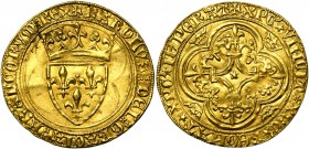 FRANCE, Royaume, Charles VI (1380-1422), AV écu d'or à la couronne, 3e émission (septembre 1389), point 18e, Paris. D/ Ecu de France couronné. R/ Croi...