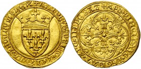 FRANCE, Royaume, Charles VI (1380-1422), AV écu d'or à la couronne, 3e émission (11 septembre 1389), point 19e, Saint-Lô. D/ Ecu de France couronné. R...