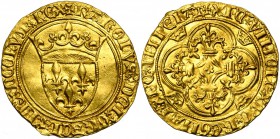 FRANCE, Royaume, Charles VI (1380-1422), AV écu d'or à la couronne, 3e émission (septembre 1389), point 20e, Villeneuve-lès-Avignon. D/ Ecu de France ...