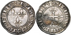 FRANCE, Royaume, Charles VI (1380-1422), AR gros aux lis, juin 1413, point 16e, Tournai. D/ Trois lis dans le champ. R/ Croix fleurdelisée. Dupl. 381;...
