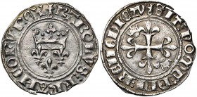 FRANCE, Royaume, Charles VI (1380-1422), AR gros dit "Florette", 1e émission (mai 1417), Paris. D/ Trois lis sous une couronne tréflée. R/ Croix fleur...