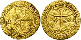 FRANCE, Royaume, Henri VI d'Angleterre (1422-1453), AV salut d'or, 2e émission (septembre 1423), Amiens (agneau pascal). D/ L'archange Gabriel deb. de...