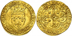 FRANCE, Royaume, Charles VI (1380-1422) ou Charles VII (1422-1461), AV écu d'or à la couronne (écu vieux), 1420-1427, Tournai. Différent: point plein ...
