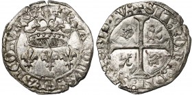 FRANCE, Royaume, Charles VII (1422-1461), AR blanc aux lis accotés, octobre 1429, point 9e, La Rochelle. D/ Trois lis accotés sous une couronne. R/ Cr...
