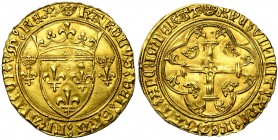 FRANCE, Royaume, Charles VII (1422-1461), AV écu d'or à la couronne (écu neuf), 6e émission (mai 1450), point 15e, Rouen. Couronnelles initiales avec ...