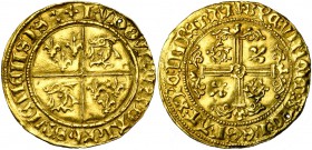 FRANCE, DAUPHINE, Louis de France, héritier de Charles VII (1440-1456), AV écu d'or, 2e émission (1447), Montélimar (point 3e). Lis initiaux. D/ LVDOV...