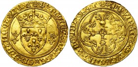 FRANCE, Royaume, Louis XI (1461-1483), AV écu d'or à la couronne, 1e émission (1461-1463), point 7e en sautoir, Angers. D/ Ecu de France couronné, acc...