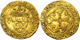 FRANCE, Royaume, Louis XI (1461-1483), AV écu d'or à la couronne, 1e ou 2e émission (1461-1475), Bordeaux (nef initiale). D/ Ecu de France couronné, a...