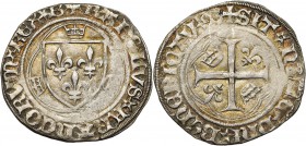 FRANCE, Royaume, Charles VIII (1483-1498), AR blanc à la couronne, avril 1488, Bourges (B final). D/ Ecu de France entre trois couronnelles. R/ Croix ...
