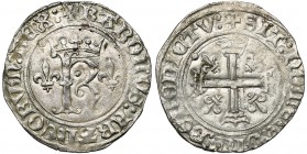 FRANCE, Royaume, Charles VIII (1483-1498), billon karolus, novembre 1488, point 18e, Paris. D/ Grand K oncial couronné, accosté de deux lis. R/ Croix ...