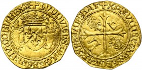 FRANCE, Royaume, Louis XII (1498-1515), AV écu d'or au porc-épic, novembre 1507, point 9e, La Rochelle. D/ Ecu de France couronné, soutenu par deux po...