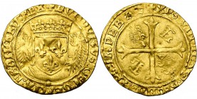FRANCE, Royaume, Louis XII (1498-1515), AV écu d'or au porc-épic, novembre 1507, point 15e, Rouen. D/ Ecu de France couronné, soutenu par deux porcs-é...