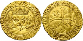 FRANCE, Royaume, Louis XII (1498-1515), AV écu d'or au porc-épic, s.d., Bayonne (ancre). D/ Ecu de France couronné, soutenu par deux porcs-épics. R/ C...