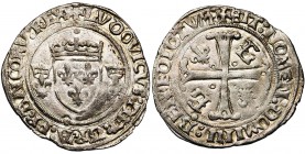 FRANCE, Royaume, Louis XII (1498-1515), AR demi-gros de roi, février 1512, point 15e, Rouen. D/ Ecu de France couronné, entre deux lis couronnés. R/ C...