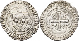 FRANCE, Royaume, Louis XII (1498-1515), billon grand blanc à la couronne (douzain), s.d., point 18e, Paris. D/ Ecu de France entre trois couronnelles,...
