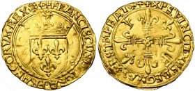 FRANCE, Royaume, François Ier (1515-1547), AV écu d'or au soleil, 3e émission (juillet 1519), point 12e, Lyon. 5e type. D/ Ecu de France couronné sous...
