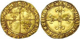 FRANCE, Royaume, François Ier (1515-1547), AV écu d'or au soleil du Dauphiné, 1e et 3e émissions (jusqu'en 1528), point 1er, Crémieu. 1er type. D/ Cha...
