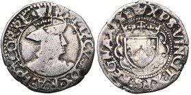 FRANCE, Royaume, François Ier (1515-1547), AR demi-teston, s.d., Tours. 4e type. D/ B. à d., portant une petite couronne sur un chaperon. R/ Ecu de Fr...
