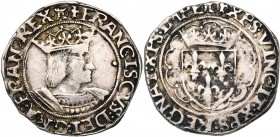 FRANCE, Royaume, François Ier (1515-1547), AR demi-teston, s.d., Tours. 5e type. D/ B. à d., coiffé d'une couronne fermée. R/ Ecu de France couronné d...