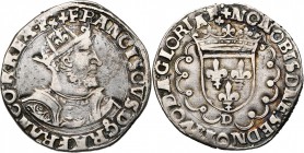 FRANCE, Royaume, François Ier (1515-1547), AR teston, s.d. (1540-1547), Lyon. 25e type. D/ B. barbu, radié et cuir. à d. R/ Ecu de France couronné, da...