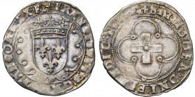 FRANCE, Royaume, François Ier (1515-1547), AR douzain à la croisette, mars 1541, Lyon. D/ Ecu de France couronné dans un polylobe. R/ Croix pleine dan...