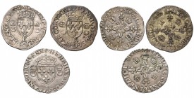 FRANCE, Royaume, Henri II (1547-1559), lot de 3 douzains aux croissants: 1549B, Rouen; 1550E, Tours; 1556M, Toulouse. Dupl. 997.
Très Beau