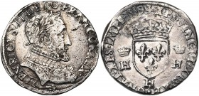 FRANCE, Royaume, François II (1559-1560), AR teston, 1559H, La Rochelle. 3e type. A l'effigie et au titre d'Henri II. D/ B. l. et cuir. à d. R/ Ecu de...