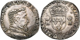 FRANCE, Royaume, Charles IX (1560-1574), AR teston, 1561M, Toulouse. 2e type. A l'effigie et au titre d'Henri II. D/ B. cuir. à d. R/ Ecu couronné, en...