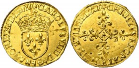 FRANCE, Royaume, Charles IX (1560-1574), AV écu d'or au soleil, 1567A, Paris. D/ Ecu de France couronné, sous un soleil. R/ Croix fleurdelisée. Dupl. ...