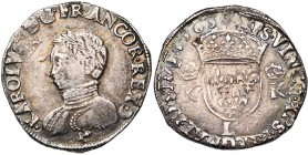 FRANCE, Royaume, Charles IX (1560-1574), AR teston, 1563L, Bayonne. 3e type. D/ B. l. et cuir. à g. R/ Ecu couronné, entre deux K couronnés. Dupl. 106...
