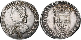 FRANCE, Royaume, Charles IX (1560-1574), AR demi-teston, 1563D, Lyon. 4e type. D/ B. l. et cuir. à g. R/ Ecu de France couronné. Dupl. 1072; Ci. -; La...