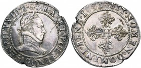 FRANCE, Royaume, Henri III (1574-1589), AR franc au col plat, 1582G, Poitiers. D/ B. l. et cuir. à d. R/ Croix feuillue et fleurdelisée, H en coeur. D...