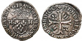 FRANCE, Royaume, Henri III (1574-1589), billon douzain, 1576M, Toulouse. 2e type. D/ Ecu de France couronné, entre deux H. R/ Croix cantonnée de deux ...