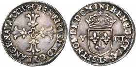 FRANCE, Royaume, Henri IV (1589-1610), AR huitième d'écu, 1598L, Bayonne. 2e type. D/ Croix feuillue. R/ Ecu de France couronné, entre V-III. Dupl. 12...