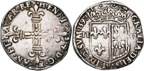 FRANCE, Royaume, Henri IV (1589-1610), AR quart d'écu de Navarre, 1597, Saint-Palais. D/ Croix fleurdelisée. R/ Ecu couronné, parti de France-Navarre,...