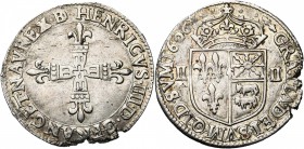 FRANCE, Royaume, Henri IV (1589-1610), AR quart d'écu de Béarn, 1606, Pau. Frappé au balancier. D/ Croix fleurdelisée. R/ Ecu couronné, parti de Franc...