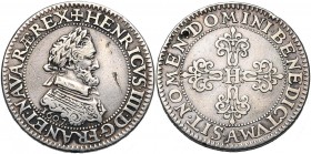FRANCE, Royaume, Henri IV (1589-1610), AR quart de franc, 1607A, Paris, Moulin du Louvre. Piéfort de poids quadruple. Tranche inscrite. D/ B. l. et cu...