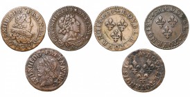 FRANCE, Royaume, Louis XIII (1610-1643), lot de 3 doubles tournois frappés à Paris: au buste juvénile et au col fraisé, 1629A; au buste viril, 1629A; ...
