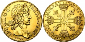 FRANCE, Royaume, Louis XIII (1610-1643), AV huit louis d'or, 1640A, Paris. Refrappe de la Monnaie de Paris. D/ T. laurée à d., à la mèche courte. R/ C...